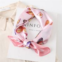 蝴蝶款春夏小方巾丝巾女百搭时尚韩版围巾仿真丝领巾纱巾发带围脖 FL17-2 浅粉(60cm)