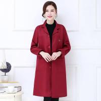 时尚风衣式工作服女士长款罩衣外穿大褂家居厨房护衣防污围裙长袖 酒红色S小码