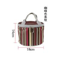 圆形提饭盒袋子手提加厚铝箔保温桶包学生上班族装便当包包饭桶袋 小号-咖条纹