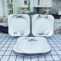 陶瓷方形炒菜盘子家用6-10个套装餐具如意四方盘创意欧式个性饭盘 7.5英寸6只装[适合凉菜盘] 洁白如玉