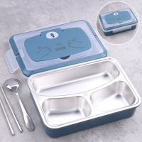 饭盒上班族带盖可加热饭盒微波炉便当盒不锈钢保温饭盒分格 藏蓝色[升级手提款] 单独[不锈钢内胆]无赠品