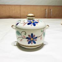 炖盅陶瓷炖盅隔水炖家用日式手绘蒸蛋盅带盖内胆燕窝炖盅小汤盅碗 小号450ML和風蓝花