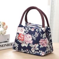 韩版提饭盒袋子手拎便当包学生上班族女手提带饭小布包装便当盒袋 普通款深蓝牡丹-小号