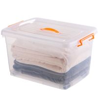 透明收纳箱塑料特大号衣服加厚有盖整理箱清仓大号带轮家用储物箱 橘色把手透明盖 10L[28*20*16.5cm]