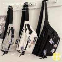 韩国ins街头潮搭工装胸包男日系原宿暗黑复古腰包少女学生斜挎包 工装胸包黑(无挂件无徽章) 收藏店铺 送礼物 优先发货