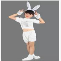 六一儿童小兔子表演服装小白兔演出服儿童兔子卡通服小动物舞蹈服 白色发卡款 90cm