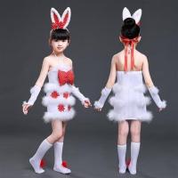 六一儿童节小兔子演出服动物衣服小白兔演出服女幼儿园舞蹈表演服 女款大红色(头箍+手腕+脚套) 80cm