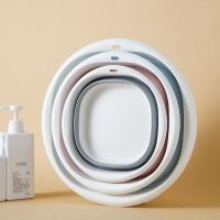 脸盆可折叠家用旅行便携式大小号婴儿大人洗脸洗脚水盆挂式塑料盆 小号粉白直径26cm(可折叠)