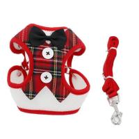 猫狗用品礼服胸背牵引绳宠物泰迪狗绳子狗链子中小型犬背心式背带 红色格子 [S]建议3-8斤
