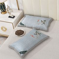 枕头夏天凉枕冰丝荞麦壳枕芯一对凉席枕头带枕套家用正头单人一只 艾草冰丝浅绿 40*60CM一只