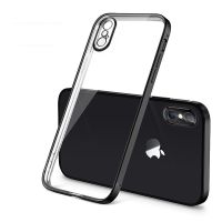 苹果x/XS Max电镀透明手机壳iPhone11/8Plus硅胶防摔超薄12保护套 亮黑色[升级款直边镜头全包] 苹果