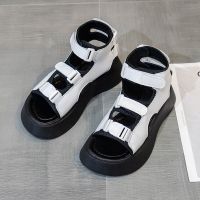 凉鞋女2021新款厚底增高镂空罗马鞋夏季女鞋子百搭原宿复古ins潮 白色【单扣普通版】 35