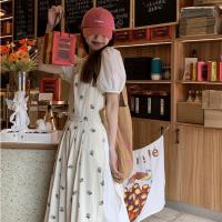 2021夏季新款碎花连衣裙女宽松侧绑带收腰韩版百褶背心裙子套装 连衣裙+杏色翠花吊带裙(俩件套) M