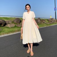 设计感绑带可调节孕妇装大码复古外出孕妇裙夏季短袖孕妇连衣裙子 8013#米色 M
