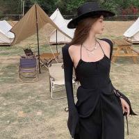 法式复古性感吊带连衣裙女夏2021新款裙子女神范中长裙袖套两件套 袖套 S