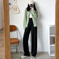 白色阔腿裤女夏薄款高腰垂坠感宽松直筒裤子休闲显瘦拖地西装裤女 黑色小个子 XS