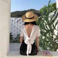 心机t恤女小众设计感上衣性感V领交叉绑带短款高腰露脐短袖夏季潮 白色 2XL
