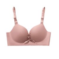 无痕文胸女士内衣女学生无钢圈文胸厚薄款小胸聚拢调整型胸罩套装 豆粉色/单件 32B/70B(薄杯)