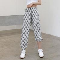 冰丝字母裤子女2021新款宽松显瘦百搭哈伦裤夏薄款高腰垂感潮腿 白色无口袋 S（80-95斤）