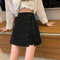 2020夏季新款高腰设计感绑带短裙女防走光半身裙黑色a字裙包臀裙 黑色 XS 建议70-86斤