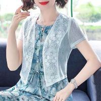 单件/套装 妈妈夏装洋气连衣裙2021新款中年女装短袖裙子两件套潮 单外披[单一件白色上衣] M 85-100斤