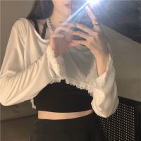 三件套装单件韩系夏百搭系带长袖防晒衣+蕾丝边吊带+不规则半身裙[15天内发货] 黑吊带 L