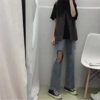 阔腿牛仔短裤女夏季新款ins复古高腰宽松显瘦学生直筒五分裤中裤 934蓝色 S