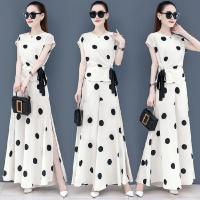 雪纺阔腿裤套装女2021夏新款小香风洋气时尚减龄裙裤妈妈装两件套 米白色 M