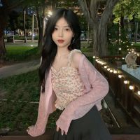 甜辣风碎花吊带背心套装女夏季新款外搭薄款防晒开衫内穿抹胸上衣[6天内发货] 粉色吊带 单件 S 建议85~95斤