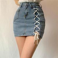 夏季款款绑带包臀裙高腰半身牛仔裙女防走光性感显瘦短裤裙显腿长 946#蓝色 S