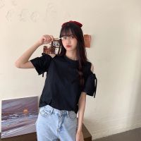 夏季新款t恤女露肩短袖小心机甜辣上衣盐系短袖宽松显瘦女学生潮 黑色. 【关注/享优先发货】 XXS 20-40斤