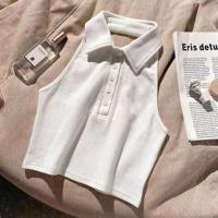 polo领挂脖吊带背心女外穿夏季漏背辣妹性感修身短款漏脐ins上衣 白色 XXS 建议[30斤以下]