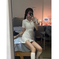 连衣裙女2021新款polo领韩版显瘦小众修身百搭夏开叉辣妹包臀短裙 白色稍微透.介意 2XL 125-142斤收藏