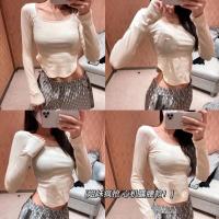 新款性感卡戴珊大U领打底衫弹力短款性感显瘦长袖T恤设计感上衣女 白色 S