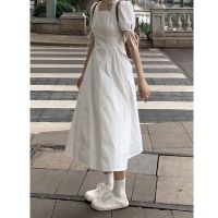 白色泡泡袖连衣裙女装夏季2021新款法式初恋温柔风超仙气质长裙子 白色 [有内衬 不透] S