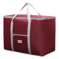被子收纳袋子牛津布防水手提行李袋宿舍衣物整理收纳袋打包搬家袋 深酒红色 小号50x30x45cm容量68升