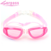 泳镜 高清近视防水防雾男女大框游泳眼镜 近视泳镜带耳塞游泳装备 单独泳镜 透明粉色(不近视)
