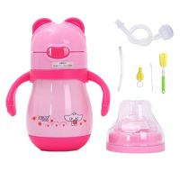 天使贝贝不锈钢保温奶瓶两用婴儿保温杯带吸管手柄防摔防漏吸管杯 无杯套 200毫升蓝色 单用吸管杯