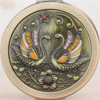 俄罗斯迷你随身双面化妆镜折叠便携小镜子复古可爱小号圆镜男女 紫天鹅青