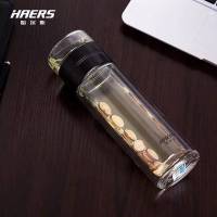 哈尔斯泡茶玻璃杯茶韵功夫双层水杯独立茶仓茶水分离耐热300ml 黑色300ml