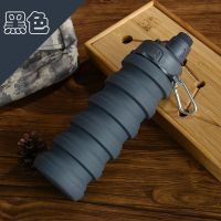 硅胶折叠水杯水壶可伸缩大容量男女便携式户外旅行防摔迷彩儿童壶 黑色纯色+杯刷+挂绳 食品级硅胶