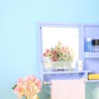 贴在墙上的厕所镜子粘贴免打孔贴墙自粘洗澡间椭圆形浴室镜壁 紫色小方镜