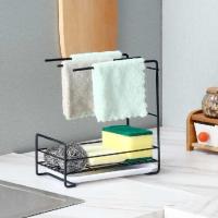 厨房抹布架免打孔壁挂沥水架台面置物架洗碗布挂架收纳神器 拆包即用[落地款] 白色典雅[旗舰版]