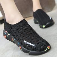 春夏季新款袜子鞋女平底镂空弹力单网鞋透气妈妈跑步鞋情侣老爹鞋 迷彩黑 7013『镂空』 35