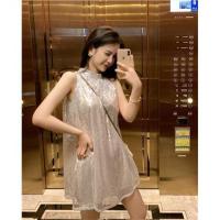 很仙的小众亮片连衣裙女潮2020夏装新款宽松显瘦无袖背心裙短裙子 银色 均码