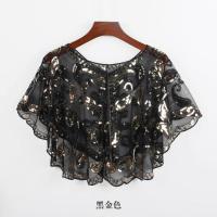 夏季防晒衣薄款披肩女士开衫百搭一粒扣亮片胖MM女大码蕾丝外套 黑金色 80-160斤内均可 均码