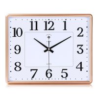 北极星方形客厅静音挂钟办公家用高档现代简约卧室时钟挂墙免打孔 紫铜金简约款 16英寸(39X32厘米)