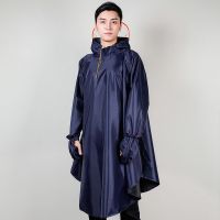 有袖雨衣男女成人电动车防暴雨加大加厚雨披自行车单人成年人骑车 藏青色(手套不可拆卸) 均码