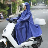 元素熊猫雨衣电动车带袖雨披电瓶加厚女全身男女骑行骑手有袖子 3XL蓝色(提花布)