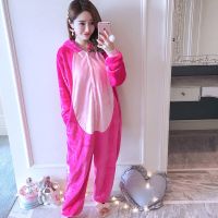 卡通连体睡衣女秋冬恐龙动物情侣学生可爱家居服加厚法兰绒珊瑚绒 玫红史迪奇-如厕升级版-男女通用 成人款-S(建议145-